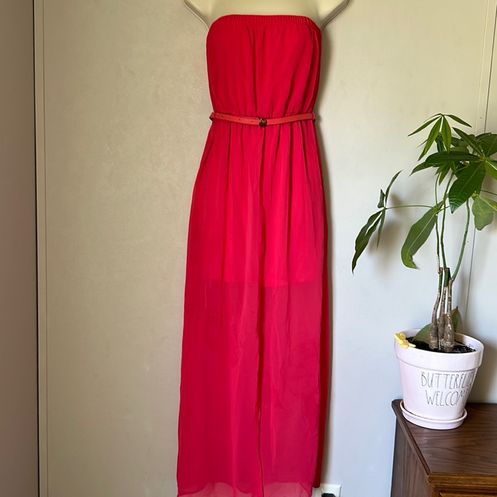 XII | MAXI SHEER | STRAPLESS | LINED | MED| CORAL